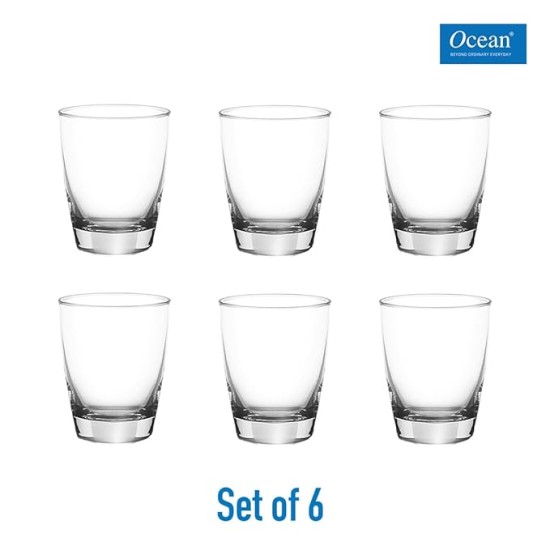 Ocean Tiara Whiskey Glass Set of 6 Pcs, 270 ml, Transparent | Stylish & Durable Glassware Tumbler Ideal for Serving Whiskey, Scotch, Bourbon & Other Beverages in Home, Parties & Bar Use.