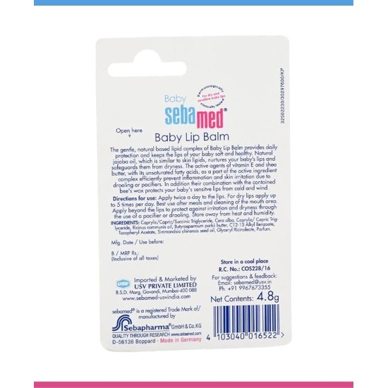 Baby Sebamed Lip Balm|Soft Baby Lips|With Shea butter, Jojoba Oil & Beeswax|4.8 gm