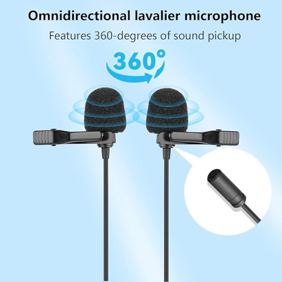 Boya By-M1Dm Dual Lavalier Universal Auxiliary Microphone With A Single 1/8 Stereo Connector For Smartphones Dslr Cameras Camcorders, Black, For Action Cameras With Cleaning Cloth(Gopro, Sjcam)