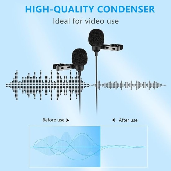 Boya By-M1Dm Dual Lavalier Universal Auxiliary Microphone With A Single 1/8 Stereo Connector For Smartphones Dslr Cameras Camcorders, Black, For Action Cameras With Cleaning Cloth(Gopro, Sjcam)