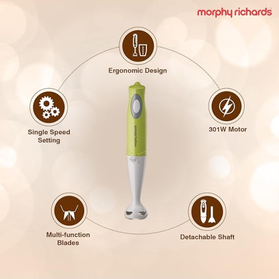 Morphy Richards Plastic Pronto Super 300W Hand Blender for Kitchen with Multifunctional Blade & Detachable Shaft, Green, 301 Watt