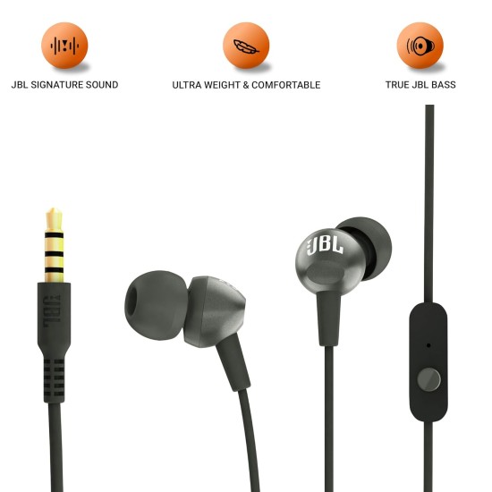 JBL C200SI, Premium in Ear Wired Earphones with Mic, Signature Sound, One Button Multi-Function Remote, Premium Metallic Finish, Angled Earbuds for Comfort fit (Gun Metal) JBL C200SI, Premium in Ear Wired Earphones with Mic, Signature Sound, One Button Multi-Function Remote, Premium Metallic Finish, Angled Earbuds for Comfort fit (Gun Metal)