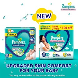 Pampers Complete Skin Comfort Pants, Anti-Rash Blanket, Lotion with Vitamin E & Aloe Vera, New Born, Extra Small Size Baby Diapers (NB,XS) 86 Count, Upto 5kg