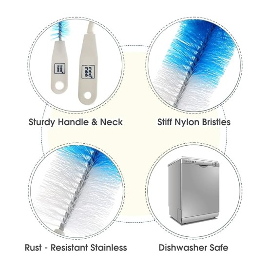 Mee Mee 360° Movable Nylon Bristle Baby Feeding Bottle & Nipple Cleaning Brush | Ergonomic Handle | Easy to Clean Bottle Corners for Narrow & Wide Neck | BPA Free Easy Hanging Storage (Dark Blue) Mee Mee 360° Movable Nylon Bristle Baby Feeding Bottle & Nipple Cleaning Brush | Ergonomic Handle | Easy to Clean Bottle Corners for Narrow & Wide Neck | BPA Free Easy Hanging Storage (Dark Blue)