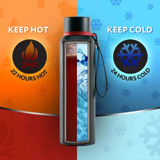 Borosil Hydra Trek 500 ml Stainless Steel Water Bottle | Double Wall Vacuum Insulated Flask | 20 Hours Hot and 24 Hours Cold | Bottle for Office, Gym, School, College | 1 Year Warranty, Black