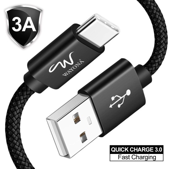 Wayona 65W Nylon Braided USB A to Type C 3Ft 1M 3A Fast Charger USB C Cable For Samsung Galaxy S9 S8 (1M, Black) Wayona 65W Nylon Braided USB A to Type C 3Ft 1M 3A Fast Charger USB C Cable For Samsung Galaxy S9 S8 (1M, Black)