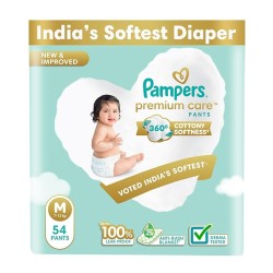 Pampers Premium Care Pant Style Baby Diapers | Medium (M size) | 54 Count | Voted India's Softest | All-in-1 with 360 Cottony Softness Diapers | 7-12kg