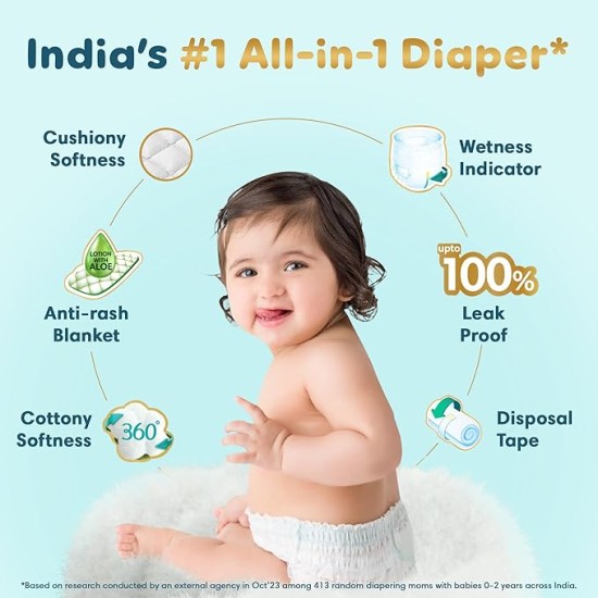 Pampers Premium Care Pant Style Baby Diapers | Medium (M size) | 54 Count | Voted India's Softest | All-in-1 with 360 Cottony Softness Diapers | 7-12kg