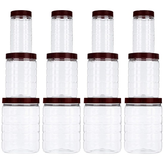 Solimo Checkered Airtight Jar Set of 12, plastic