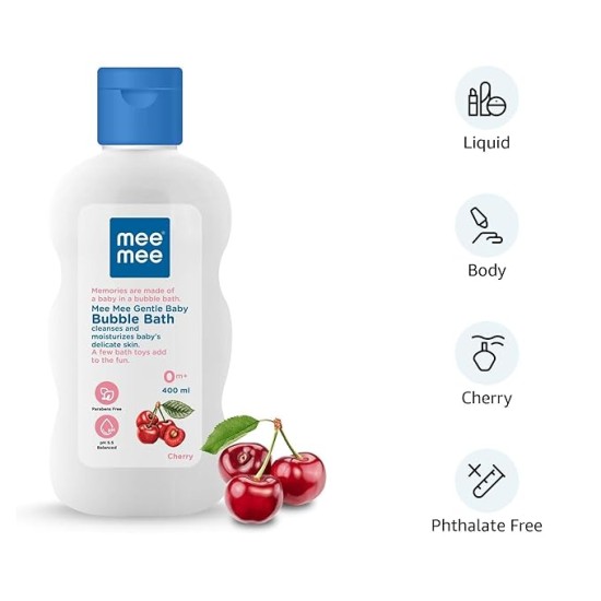 Mee Mee Baby Body Wash | Pk of 1(400ml Each) With Cherry & Fruit Extracts | Tear-Free Formula | Moisturizes and Soothes Skin | Natural Head to Toe Baby Mild Bubble Bath Dermatologically Tested