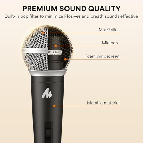 MAONO Dynamic Microphone Wired for Singing, Cordless Karaoke Mic with 9.8FT/3M XLR Cable, with On/Off Switch (AU-WDM01)