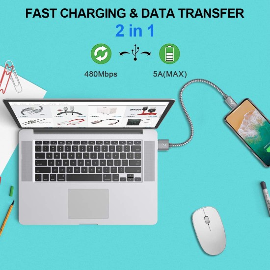 Wayona Nylon Braided USB Data Sync and Fast Charging 3A Short Power Bank Cable For iPhones, iPad Air, iPad mini, iPod Nano and iPod Touch (Grey) Wayona Nylon Braided USB Data Sync and Fast Charging 3A Short Power Bank Cable For iPhones, iPad Air, iPad mini, iPod Nano and iPod Touch (Grey)