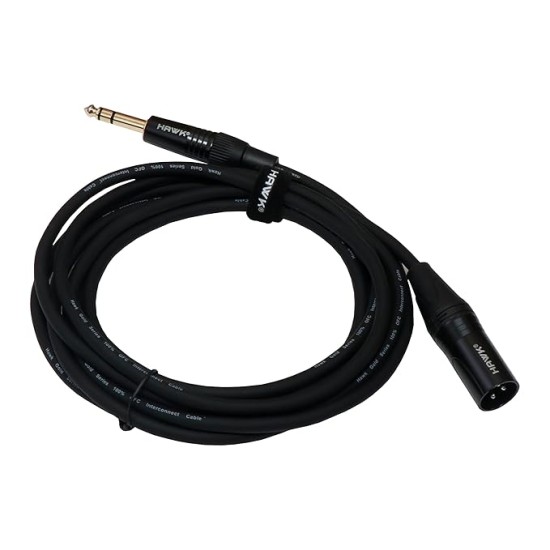 HAWK PROAUDIO SXSG010 Gold Series 6.35mm TRS Male to XLR Male Balanced Interconnect With USB Cable Tie for Monitor - 3 Meter (Black)