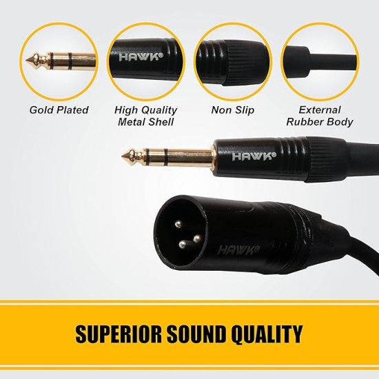 HAWK PROAUDIO SXSG010 Gold Series 6.35mm TRS Male to XLR Male Balanced Interconnect With USB Cable Tie for Monitor - 3 Meter (Black)