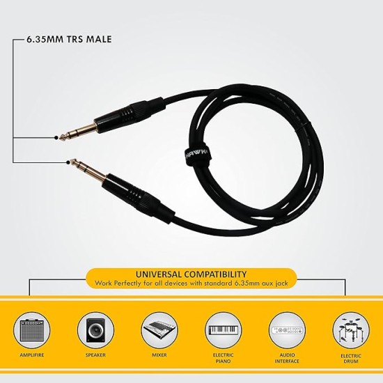 Hawk Proaudio SMSG010 Gold Series 6.35mm TRS Male to 6.35mm TRS Male With Cable Tie for Monitor - 3 Meter (Black) Hawk Proaudio SMSG010 Gold Series 6.35mm TRS Male to 6.35mm TRS Male With Cable Tie for Monitor - 3 Meter (Black)