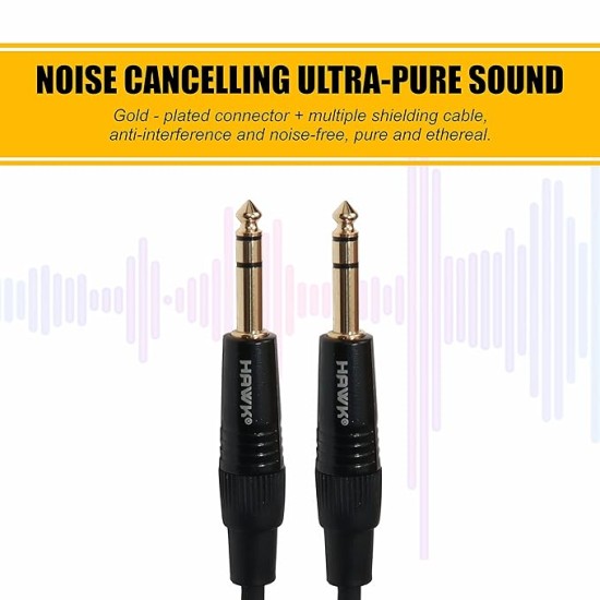Hawk Proaudio SMSG010 Gold Series 6.35mm TRS Male to 6.35mm TRS Male With Cable Tie for Monitor - 3 Meter (Black) Hawk Proaudio SMSG010 Gold Series 6.35mm TRS Male to 6.35mm TRS Male With Cable Tie for Monitor - 3 Meter (Black)