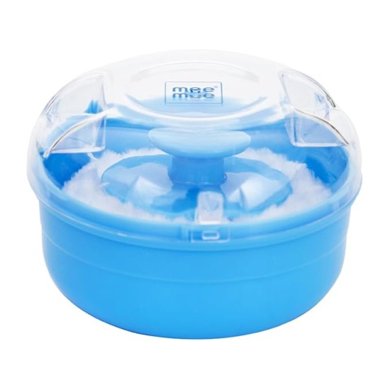 Mee Mee Soft Feel Powder Puff with Box Holder Container for New Born and Kids | Gentle Touch for Your Little One's Skin | BPA-Free | Talcum Powder Container | Portable Baby Grooming Puff Case (Blue)