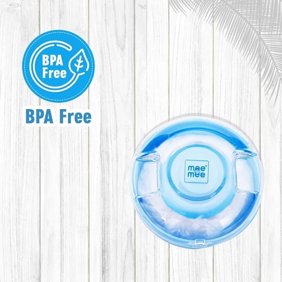 Mee Mee Soft Feel Powder Puff with Box Holder Container for New Born and Kids | Gentle Touch for Your Little One's Skin | BPA-Free | Talcum Powder Container | Portable Baby Grooming Puff Case (Blue)