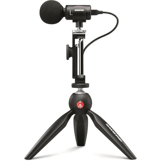 Shure MV88+ Video Kit - Digital Stereo Condenser Microphone for Apple and Android, with Manfrotto PIXI Tripod, Phone Clamp, Mount, iOS and USB-C Cables for Next-Level Connectivity (MV88+ Video KIT)