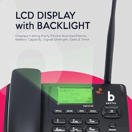 Beetel F3 4G Fixed Landline Wireless Phone with Hotspot, LED Backlight, 2-Way Digital Speaker, Supports 4G VoLTE, 3G, 2G (Black)