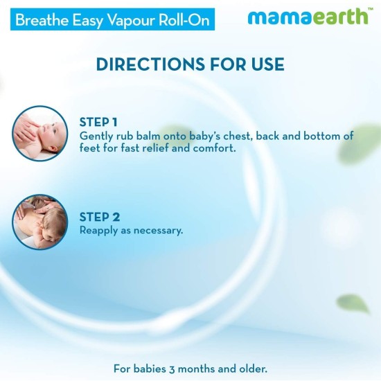 Mamaearth Natural Breathe Easy Vapour Roll-on for Cold & Nasal Congestion, with Wintergreen & Eucalyptus Oil,No Camphor & Mineral Oils, For 3+ Months age 40 ML