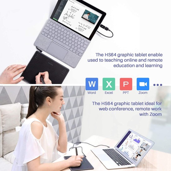 HUION HS64 Graphics Drawing Tablet Battery-Free Stylus Android Windows macOS with 6.3 x 4 inch Working Area Pen Tablet for Linux, Mac, Windows PC and Android (HS64, 6.3 x 4 inch)