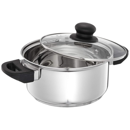 Solimo Stainless Steel Dutch Oven with Glass Lid, Induction Base (18cm, 2 liters)