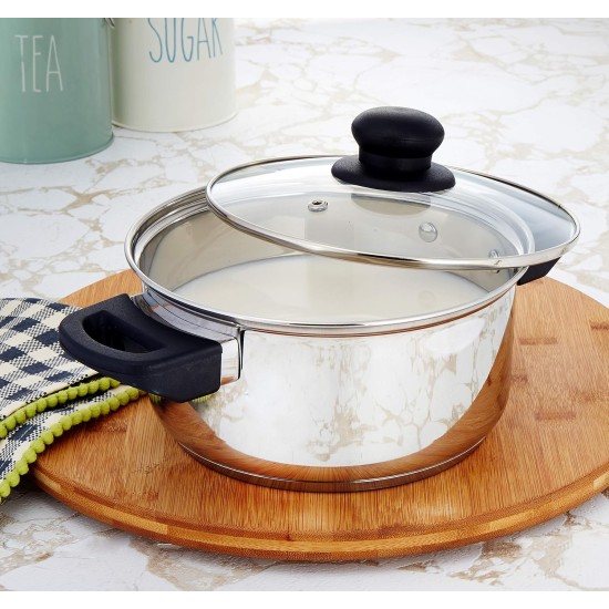 Solimo Stainless Steel Dutch Oven with Glass Lid, Induction Base (18cm, 2 liters)