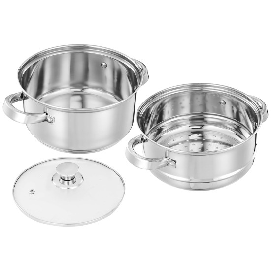Solimo Stainless Steel Induction Bottom Steamer/Modak/Momo Maker With Glass Lid(2 Litres),Silver Solimo Stainless Steel Induction Bottom Steamer/Modak/Momo Maker With Glass Lid(2 Litres),Silver