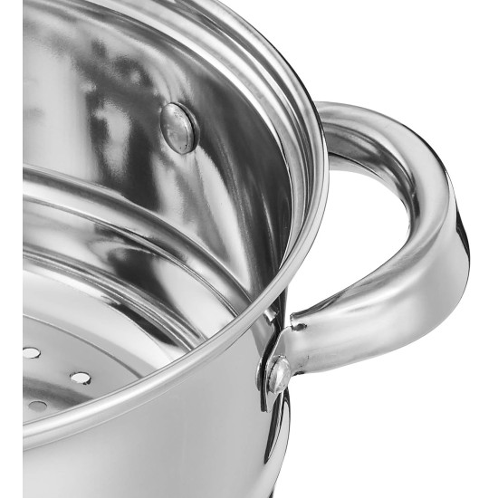 Solimo Stainless Steel Induction Bottom Steamer/Modak/Momo Maker With Glass Lid(2 Litres),Silver Solimo Stainless Steel Induction Bottom Steamer/Modak/Momo Maker With Glass Lid(2 Litres),Silver