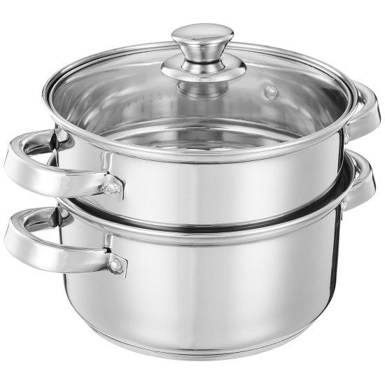 Solimo Stainless Steel Induction Bottom Steamer/Modak/Momo Maker With Glass Lid(2 Litres),Silver Solimo Stainless Steel Induction Bottom Steamer/Modak/Momo Maker With Glass Lid(2 Litres),Silver