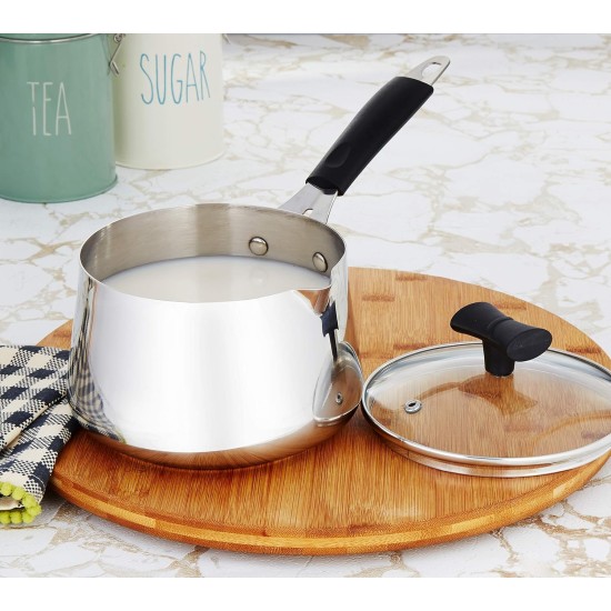 Stainless Steel T Pan with Glass Lid & Induction Base, 1.5 Litre