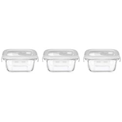 Solimo Airtight Borosilicate Glass Container Set (Transparent,3 Pieces, 350 ml)