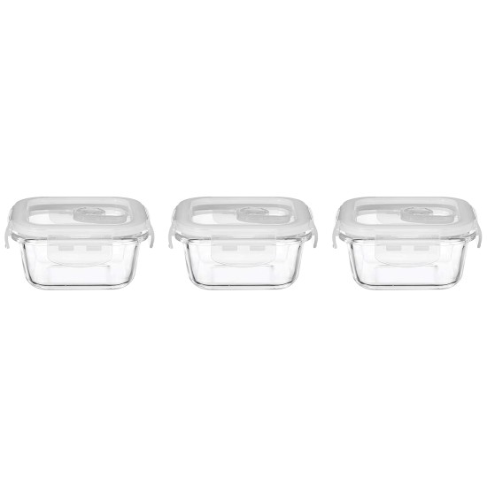 Solimo Airtight Borosilicate Glass Container Set (Transparent,3 Pieces, 350 ml)