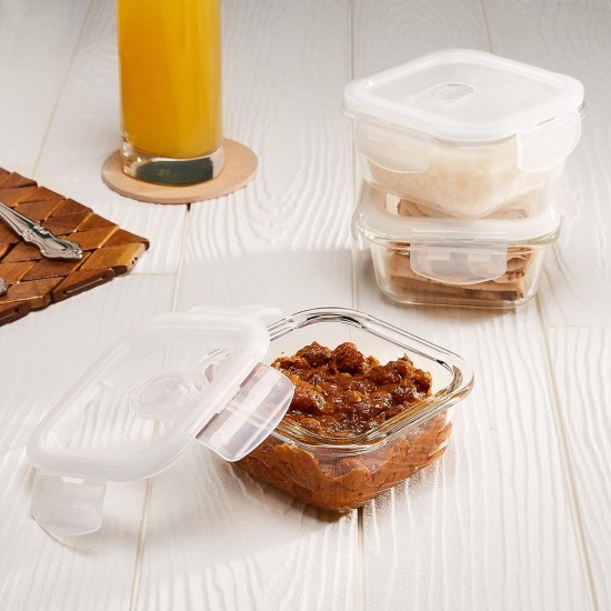Solimo Airtight Borosilicate Glass Container Set (Transparent,3 Pieces, 350 ml)