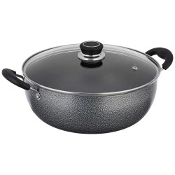 Solimo-Non Stick Kadhai With Glass Lid(26 Cm,Hammertone Finish,3 Coat,2.9 Mm Thickness)|Black,4 litres