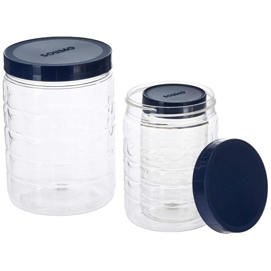 Solimo Plastic Checkered Jar Set of 15 (Royal Blue)