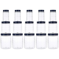 Solimo Plastic Checkered Jar Set of 15 (Royal Blue)