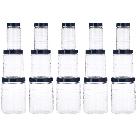 Solimo Plastic Checkered Jar Set of 15 (Royal Blue)