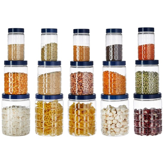 Solimo Plastic Checkered Jar Set of 15 (Royal Blue)