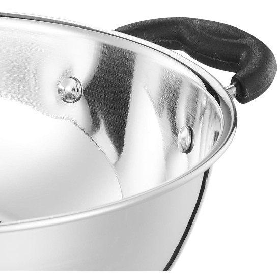 Solimo Stainless Steel Kadai | Gas and Induction Compatible | Heavy Bottom - Better Heat Retention| 25 cm Dia | 3 L Capacity | Silver