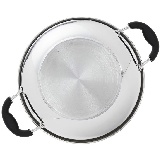 Solimo Stainless Steel Kadai | Gas and Induction Compatible | Heavy Bottom - Better Heat Retention| 25 cm Dia | 3 L Capacity | Silver