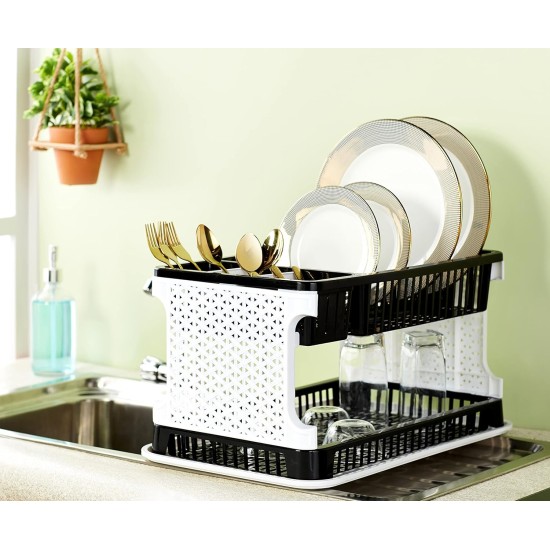 Solimo Plastic Dish Drainer, (Black , 51 cm * 33 cm * 27.2 cm)