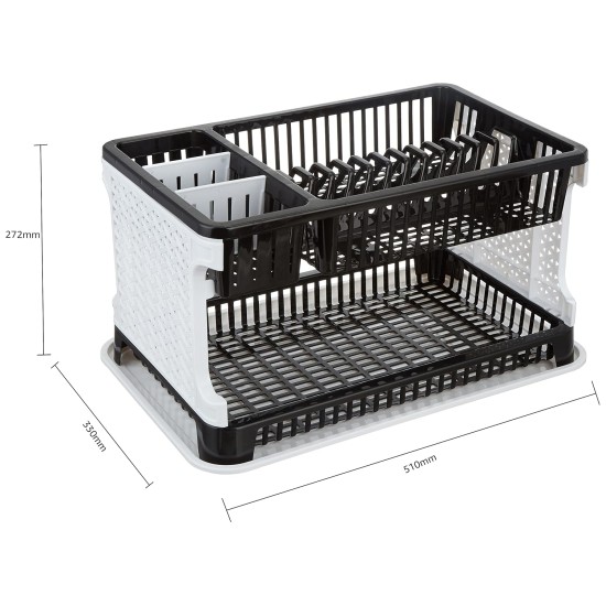 Solimo Plastic Dish Drainer, (Black , 51 cm * 33 cm * 27.2 cm)