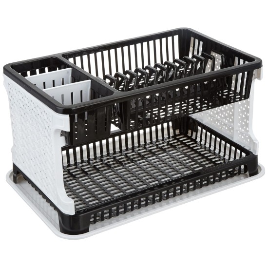 Solimo Plastic Dish Drainer, (Black , 51 cm * 33 cm * 27.2 cm)