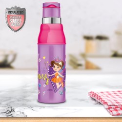 MILTON Kool Steelight 600 Kids Plastic Insulated Water Bottle with Straw, 520 ml, Sipper Bottle, Leak Proof, BPA Free, Food Grade, School & Picnic Bottle, Purple