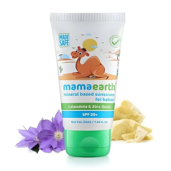 Mamaearth Mineral Based Sunscreen - 50Ml | Infused With Calendula & Zinc Oxide | Protects Against Uv Rays With Spf 20, Deeply Nourishes & Soothes Skin, Sensitive