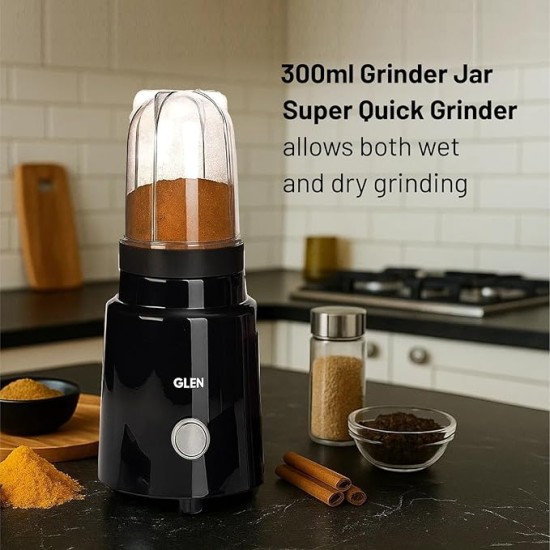 Glen Active Electric Blender Mixer Grinder for kitchen, 350W, 2 Unbreakable Jars (300ml & 500ml), 2 Stainless Steel Blades, 20000 RPM, for Smoothie Shake Juice - Black (SA4048N)