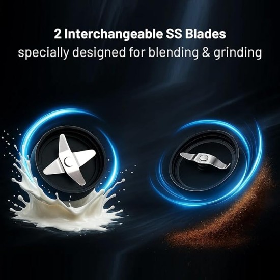 Glen Active Electric Blender Mixer Grinder for kitchen, 350W, 2 Unbreakable Jars (300ml & 500ml), 2 Stainless Steel Blades, 20000 RPM, for Smoothie Shake Juice - Black (SA4048N)