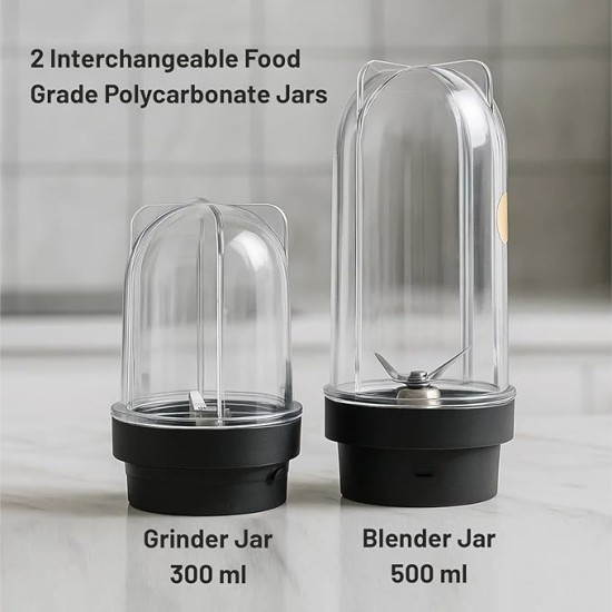 Glen Active Electric Blender Mixer Grinder for kitchen, 350W, 2 Unbreakable Jars (300ml & 500ml), 2 Stainless Steel Blades, 20000 RPM, for Smoothie Shake Juice - Black (SA4048N)